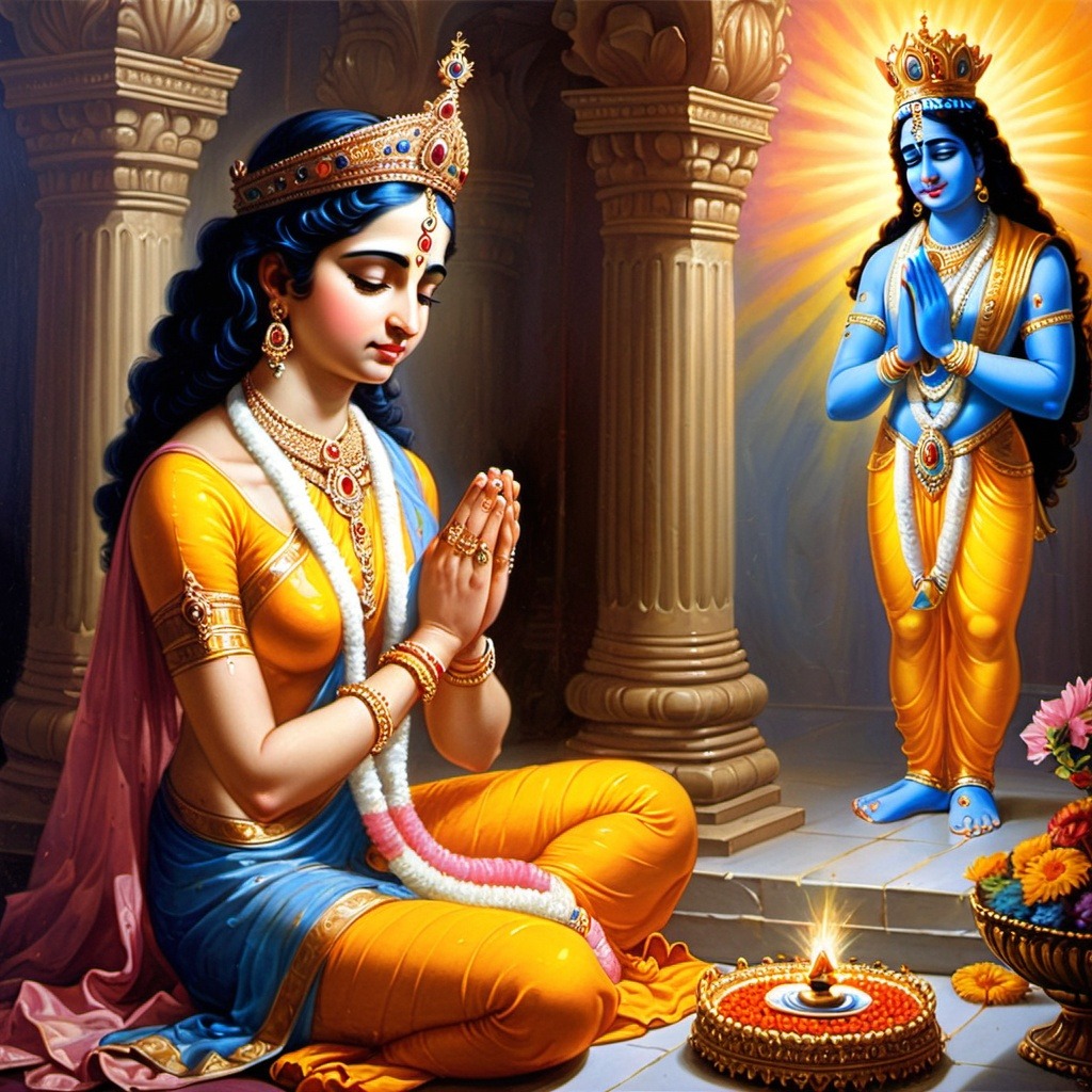 queen praying to lord krishna dhaarmi